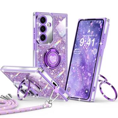 Imagem de XYZ Capa para celular Galaxy S25 Plus, capa protetora à prova de choque com strass de luxo para Samsung S25 Plus/S24 Plus, roxo