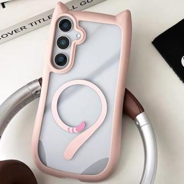 Imagem de LMA Linda capa de telefone transparente adequada para Samsung Galaxy S24 Plus/S25 Plus capas magnéticas Kawaii orelhas de gato compatíveis com MagSafe capa protetora à prova de choque para mulheres