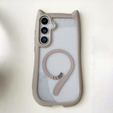 Imagem de LMA Linda capa de telefone transparente adequada para Samsung Galaxy S23 capas magnéticas Kawaii orelhas de gato compatível com MagSafe capa protetora à prova de choque para mulheres meninas - cinza