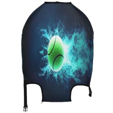 Imagem de Joisal Capa de bagagem preta com foto de fogo de bola de tênis para mala protetora de bagagem, itens essenciais, pintura de manga de mala, Foto de fogo de bola de tênis preta, M, Fits 22-24 Inch Case
