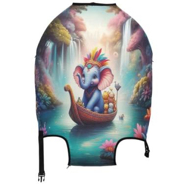 Imagem de Joisal Capa protetora floral para bagagem caprichosa fofa elefante azul essencial para férias, Elefante azul fofo e peculiar, L, Fits 26-28 Inch Case, Capa de mala