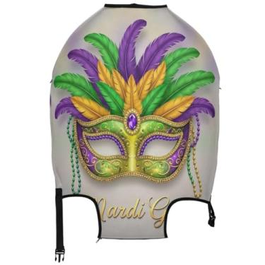 Imagem de Joisal Protetor de bagagem, capas laváveis e engraçadas, presentes de viagem, máscara de carnaval e penas coloridas, Máscara de carnaval com penas coloridas, XL, Fits 29-32 Inch Case, Capa de mala