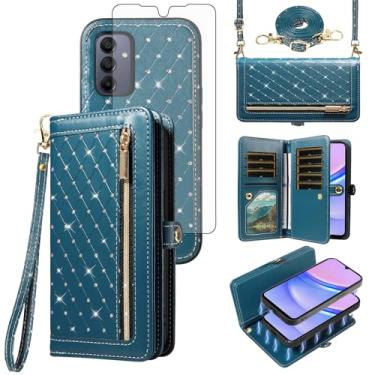 Imagem de Asuwish Capa de celular para Samsung Galaxy A15 5G/4G carteira com zíper destacável capa magnética protetora de tela de vidro temperado alça transversal flip bling suporte para cartão de crédito A 15