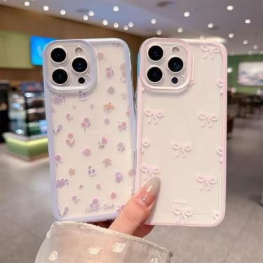 Imagem de FXFOOT [Pacote com 2 capas com estampa estética para iPhone 16 Pro, transparente, fina, macia, fita de laço fofo e floral, presente para mulheres e meninas