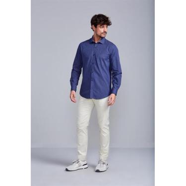 Imagem de Camisa com Bolso Slim Fit - Azul Marinho - HIGHSTIL, Azul marinho, 3