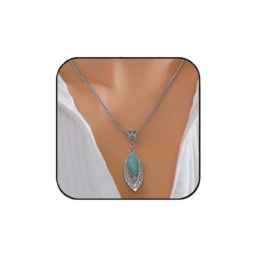 Imagem de Artmiss Conjunto de brincos de colar boho joia turquesa prata flor colar para mulheres
