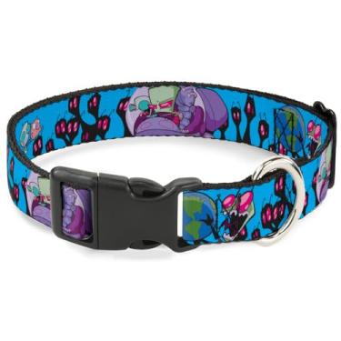 Imagem de Coleira para animais de estimação Nickelodeon, fivela de plástico para coleira de cachorro, invasor Zim Gir e Piggy Rule The World Poses azul, 18 a 21 cm de largura