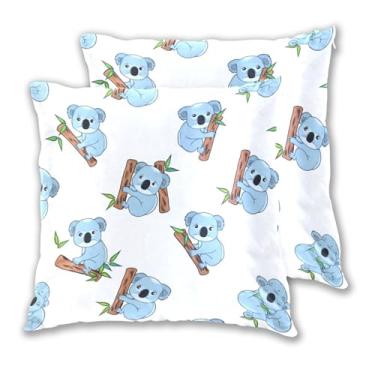 Imagem de Joitme Conjunto de 2 capas de almofadas brancas fofas de ursos coalas azuis, capas decorativas para sofá, 45 x 45 cm, 2 peças