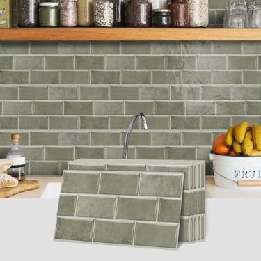 Imagem de Alwayspon Adesivo autoadesivo de azulejo de parede de 15 x 30 cm x 6 peças, adesivo adesivo à prova d'água para parede de cozinha e banheiro, verde sálvia