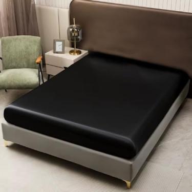 Imagem de LM Detona, Lençol Avulso Com Elástico Solteiro Cetim Seda Preto