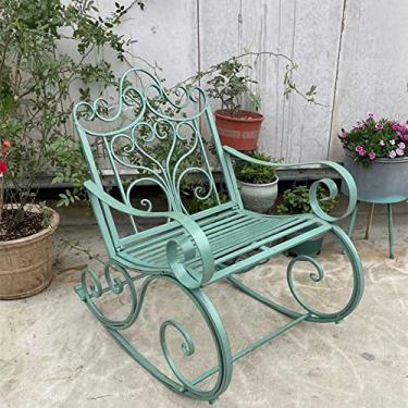 Imagem de LOERSS Cadeira de balanço ao ar livre, cadeiras de balancim, móveis externos para varanda frontal, cadeira de balanço de ferro forjado, cadeiras de balanço lisas com encosto alto para ambientes