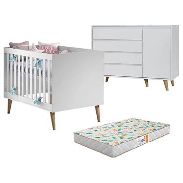 Imagem de Berço Americano Ludmila e Cômoda Gran Lorena Branco Acetinado BÃ:copyright:tula com Colchão Gazin - Carolina Baby