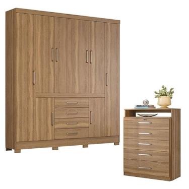 Imagem de Cômoda Triunfo e Guarda Roupa Casal New Realce Amêndola Touch - Demóbile