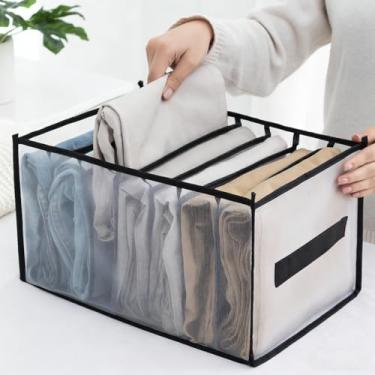 Imagem de 1 organizador de gaveta de 7 grades com alça para roupas íntimas, armário, caixa divisória para sutiãs, meias e camisetas, preta