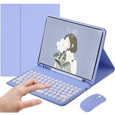 Imagem de Capa de teclado para iPad Mini 6 (iPad Mini 6ª Geração 8,3 polegadas), Teclado para iPad Mini 2021 com Mouse Bonito Chave Redonda Destacável Case com Porta Lápis para Mulheres Femininas, Roxo