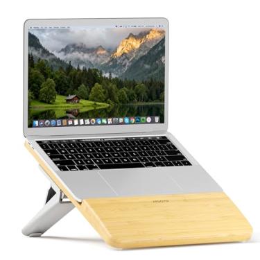 Imagem de AFOOYO Suporte ajustável de bambu para laptop, suporte ergonômico para notebook com descanso de pulso, compatível com todos os laptops de 9,8 a 15 polegadas, MacBook Air Pro/HP/Dell/Lenovo, branco