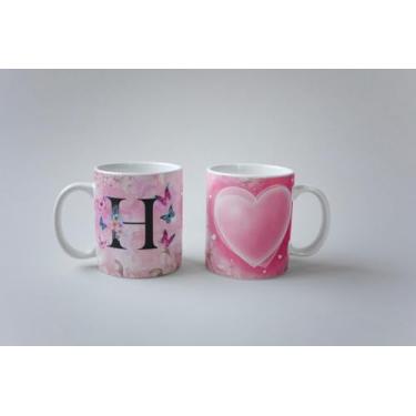 Imagem de Caneca Alfabeto Borboleta Porcelana 325ml Personalizada (H)
