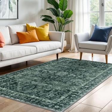 Imagem de KOZYFLY Tapete lavável de 1,2 x 1,8 m para entrada, antiderrapante, lã sintética, para cozinha, quarto, corredor, sala de estar, decoração de piso interno, verde escuro