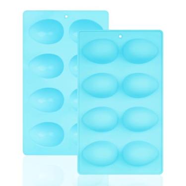 Imagem de Haakong Conjunto de 2 moldes de silicone para ovos de Páscoa, para decoração de bolos, doces de chocolate (2, azul)