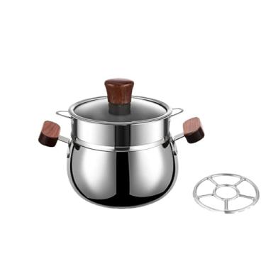 Imagem de Mini pote de molho de leite de aço inoxidável 1200 ml - Aquecedor de manteiga com porta de despejo, tampa, rack de cozimento a vapor e suporte auxiliar para cozinhar e derreter em casa