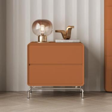 Imagem de Modern Wood Night Stand, PU Leather Upholstery, Stainless Steel Legs, Large-capacity Double-drawer Storage, Rounded Corners, Suitable for Bedrooms and Living Rooms(Orange,50*40*50cm/20*16*20in)