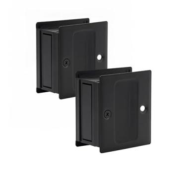 Imagem de Puxador de porta de bolso sem placa de interruptor, puxador de porta de passagem de bolso sólido, fácil instalação de 6 cm x 6 cm, para porta de espessura de 3,5 cm, preto fosco, pacote com 2