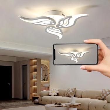 Imagem de Luminária de teto LED com design criativo de flor, dimerizável com controle remoto, moderna para sala de estar, quarto, sala de jantar e escritório (branca, 3 lâmpadas).