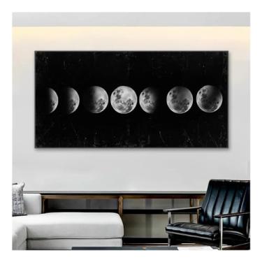 Imagem de Mural preto Eclipse da Lua Pintura de parede Fases lunares Paisagem Pôster e impressões de imagens para sala de estar - (72 x 142 cm) Moldura interna de 71 x 142 cm