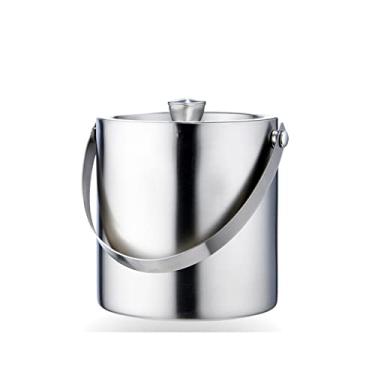 Imagem de Balde de gelo refrigerador de aço inoxidável com isolamento duplo com tampa, ótimo para bar de coquetel, champanhe, vinho e cerveja gelada balde de gelo isolado (tamanho: médio)