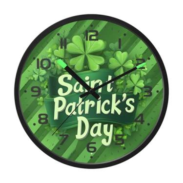 Imagem de SEHANY Relógio de parede Green Clover, silencioso, sem tique-taque, relógio redondo operado por bateria, controle de som, luz noturna, relógios de parede para sala de estar, cozinha, quarto