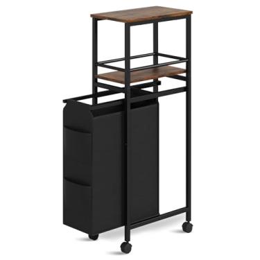 Imagem de Cesto de lavanderia fino com prateleira, cesto de roupa rolante de 40 L com rodas, classificador de roupas com bolsos laterais e bolsas removíveis para espaço Samll, lavanderia, quarto, banheiro