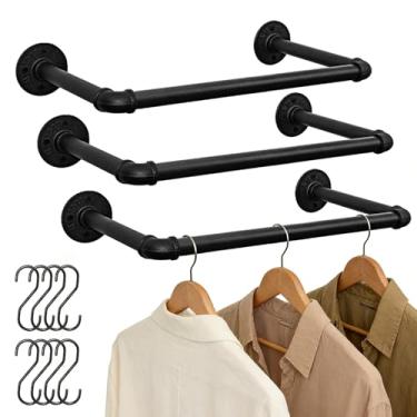 Imagem de Aduanbang Suporte industrial de parede para roupas, barra de ferro preto resistente de 54 cm, haste removível para armazenamento de armário (3)