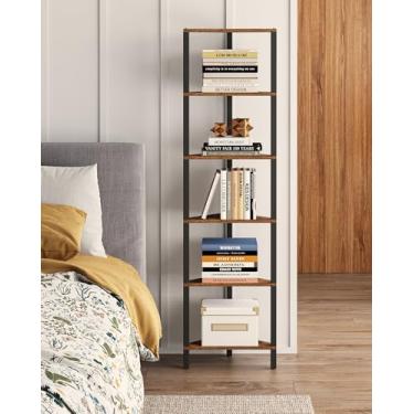 Imagem de TUTOTAK Prateleira de canto, estante de canto de 6 camadas para espaços pequenos, suporte de prateleira de canto estreito com rack de armazenamento, para sala de estar, quarto, marrom rústico