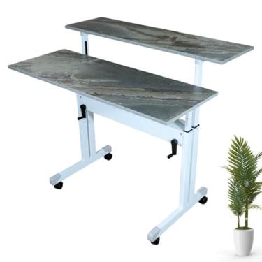 Imagem de Mesa Ergonômica Dupla Com Regulagem De Altura 70cm À 107cm Tampos Petra Para Escritório Escrivaninha Computador Gamer Home Office - Wp Connect (Branco)