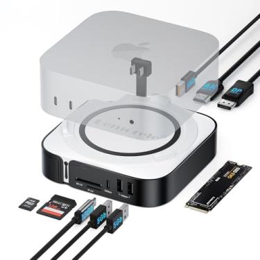 Imagem de Hub Mac mini M4 com gabinete SSD NVMe M.2, adaptador de monitor duplo para expansão de tela tripla, funciona de forma inteligente DP 1.4 e HDMI 2.0 4K a 60Hz, hub USB 3.2 de 4 portas 10 Gbps, leitor