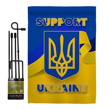Imagem de Breeze Decor Conjunto de bandeira de jardim da Ucrânia com suporte causal decoração de casa banner pequeno presente de dois lados, feito nos EUA