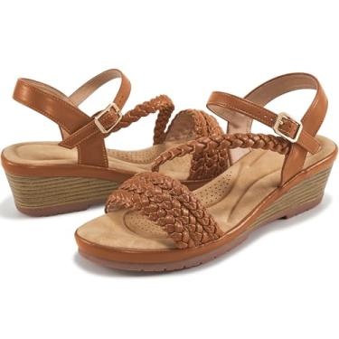 Imagem de Aomigoct Sandálias femininas estilosas: sandálias plataforma femininas com tiras confortáveis - sapatos casuais de verão para caminhada e casamento, Marrom, 36