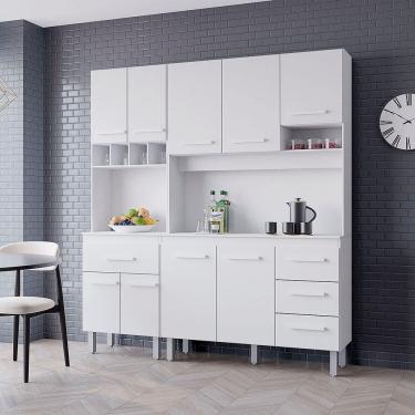 Imagem de Kit Zínia Com Paneleiro 9 Portas 4 Gavetas Cozinha Mb1 180cm Cor Branco