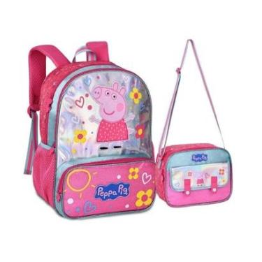 Imagem de Kit Mochila Costas Lancheira Infantil Holográfica Peppa Pig-Feminino