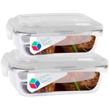 Imagem de Kit 2 Potes de Vidro Herméticos Marmita Fit C/Tampa Retangular 370ml e 640ml 2 Tamanhos - Dona Laura (2)
