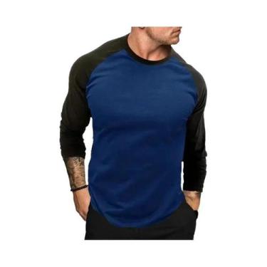 Imagem de Camiseta Casual Masculina De Manga Longa Com Patchwork Para Academia E