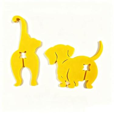Imagem de 2 peças de clipe de pão de bumbum - clipes de saco de comida reutilizáveis impressos em 3D acessórios divertidos de armazenamento de cozinha (amarelo) cão + gato
