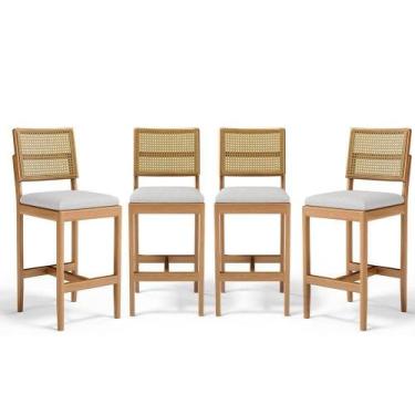 Imagem de Kit Com 4 Banqueta Milena Madeira Maciça Assento Estofado Encosto De T