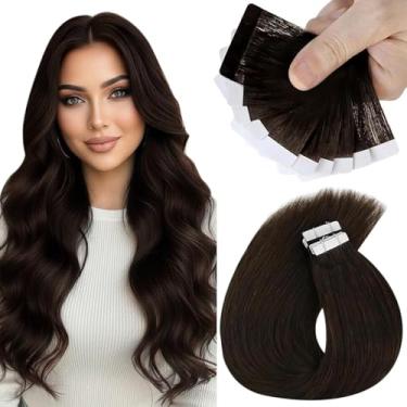 Imagem de Sunny Hair Extensões de cabelo humano real com fita adesiva invisível Remy extensões de cabelo fitas para mulheres marrom escuro 61 cm 25G