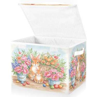 Imagem de senya Cestas de Páscoa Caixas de armazenamento dobráveis com tampas, coelhos e ovos F caixas de armazenamento cestas de roupas para organizar