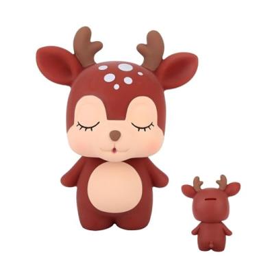 Imagem de Cofrinho de veado fofo, cofrinho inquebrável para meninas e meninos, caixa marrom para guardar moedas, pote de dinheiro de desenho animado (marrom)