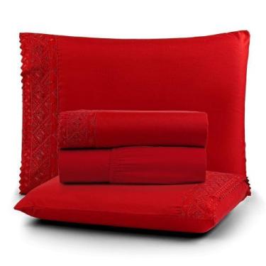 Imagem de Jogo de Cama Nobless King 04 Peças 100% Poliéster - Carmim - BIA ENXOV