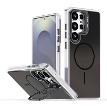 Imagem de POYUFRG Capa magnética para Samsung Galaxy S26 Ultra/S26 Plus/S26, capa fina gradiente antiamarelamento com proteção de lente de metal, capa de suporte, preta, S26