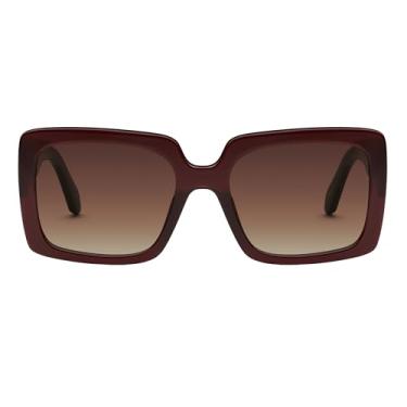 Imagem de Quay - Óculos de sol femininos, óculos quadrados grandes, lentes com proteção UV (vibração total, marrom/marrom)
