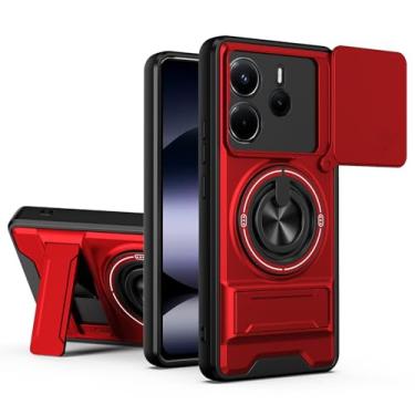Imagem de SORAKA Capa para Xiaomi Redmi Note 14 4G com suporte,proteção de lente com janela e capa dupla de PC e TPU compatível com suporte magnético para carro